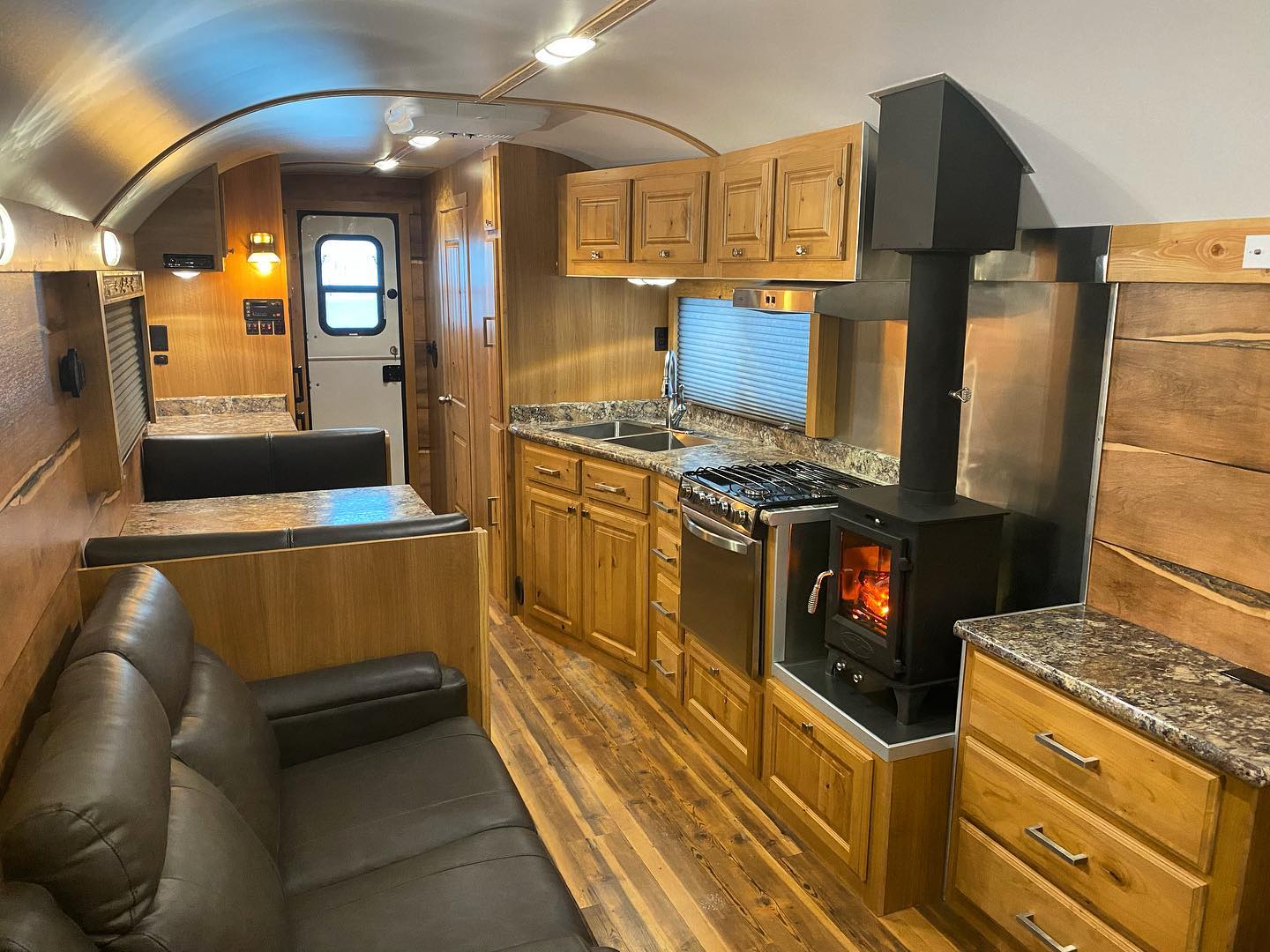 camp trailer with wood burning stove